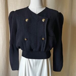 Vintage St John Neiman Marcus Knit Jacket Sweater Black Gold‎ Buttons Sz S